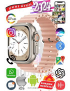 Bunnys Ultra Max 2024 Android GPS 49 mm Silikon Kordon Oval Unisex Akıllı Saat Pembe + Kordon Hediye