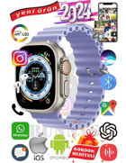 Bunnys Ultra Max 2024 Android GPS 49 mm Silikon Kordon Oval Unisex Akıllı Saat Lila + Kordon Hediye