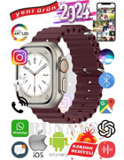 Bunnys Ultra Max 2024 Android GPS 49 mm Silikon Kordon Oval Unisex Akıllı Saat Bordo + Kordon Hediye