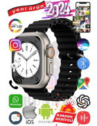 Bunnys Ultra Max 2024 Android GPS 49 mm Silikon Kordon Oval Unisex Akıllı Saat Siyah + Kordon Hediye