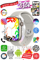 Rabbit Store Watch 9 Max+ 2024 Android GPS 45 mm Silikon Örgü Kordon Oval Unisex Akıllı Saat Beyaz + Kordon Hediye