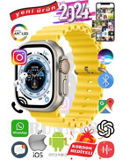 Bunnys Ultra Max 2024 Android GPS 49 mm Silikon Kordon Oval Unisex Akıllı Saat Sarı + Kordon Hediye