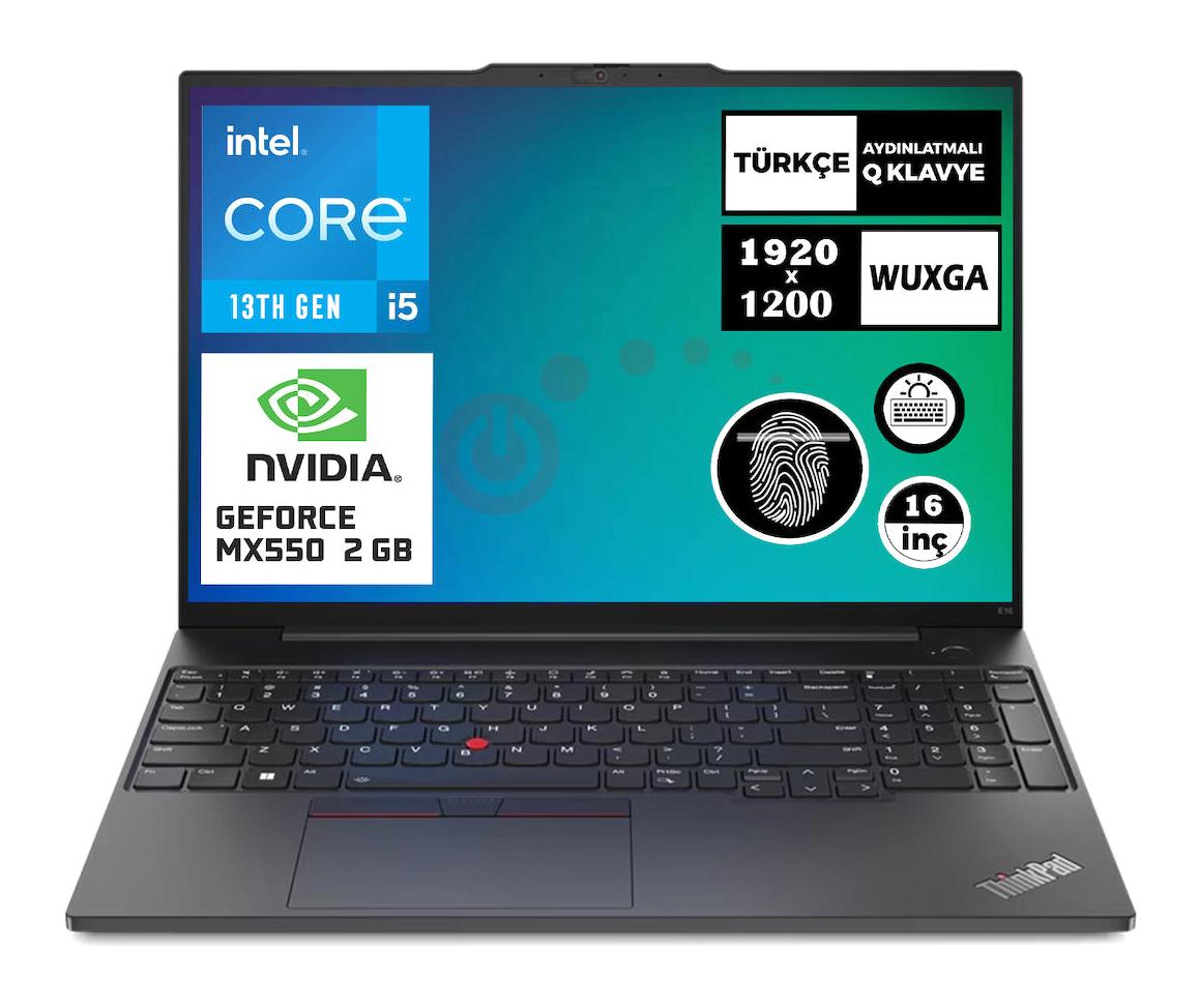 Lenovo Thinkpad E16 Gen 1 21JN005PTX Harici GeForce MX 550 Intel Core i5 1335U 16 GB Ram 512 GB SSD 16 inç WUXGA FreeDos Oyuncu Laptop