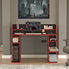 Robin Home Gaming Kitaplıklı 98x58x123 cm Ahşap Gövdeli Mdf Ayaklı Kırmızı-Siyah Çalışma Masası