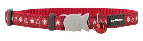 Red Dingo Santa Paws Desenli 12 mm Zilli Kırmızı Ayarlanabilir Gezdirme Boyun Kedi Tasması