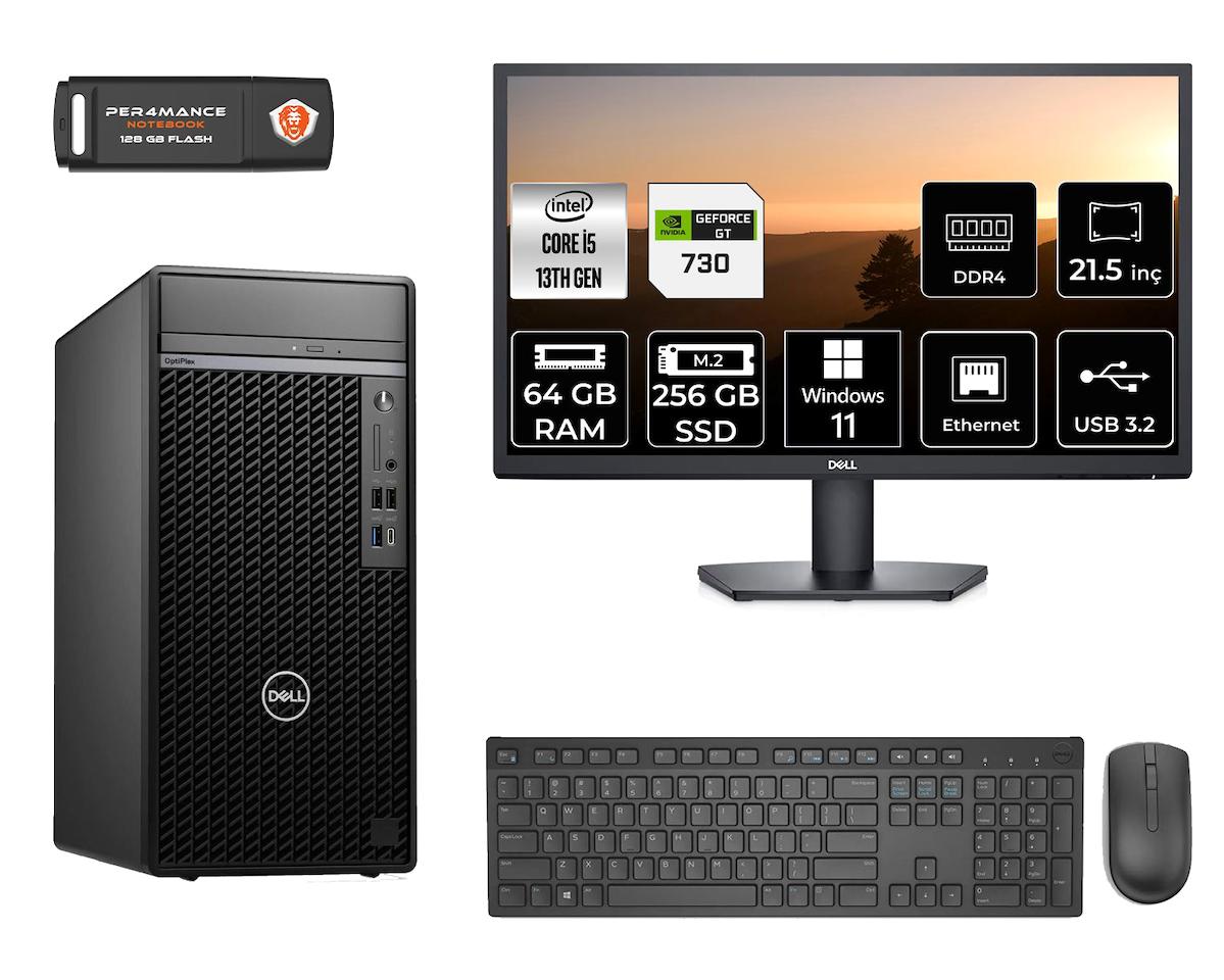 Dell Optiplex 7010 MNO7010D446 Harici GeForce GT 730 Intel Core i5 13500 64 GB Ram 256 GB SSD Tower Windows 11 Pro 21.5 inç Monitörlü Masaüstü Oyuncu Bilgisayarı