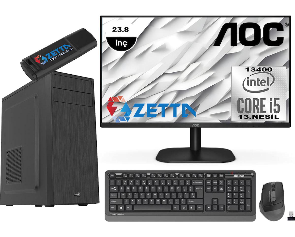 Zetta Expert MZET103058101 Harici GeForce GT 1030 Intel Core i5 13400 8 GB Ram DDR4 256 GB SSD Tower FreeDos 23.8 inç Monitörlü Masaüstü Oyuncu Bilgisayarı + Zetta Flash Bellek