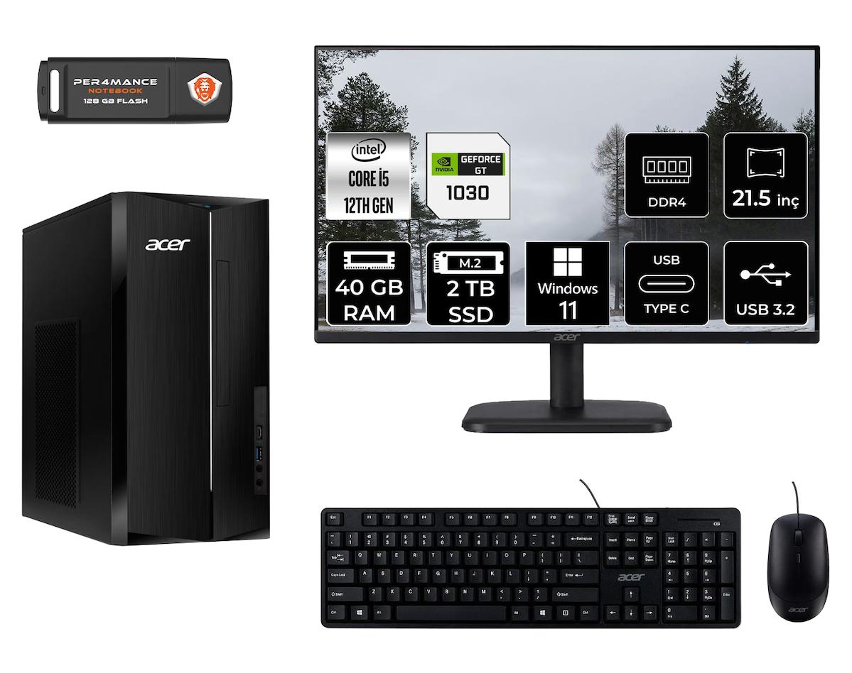 Acer Aspire TC1760 MDT005D539 Harici GeForce GT 1030 Intel Core i5 12400 40 GB Ram 2 TB SSD Tower Windows 11 Home 21.5 inç Monitörlü Masaüstü Oyuncu Bilgisayarı