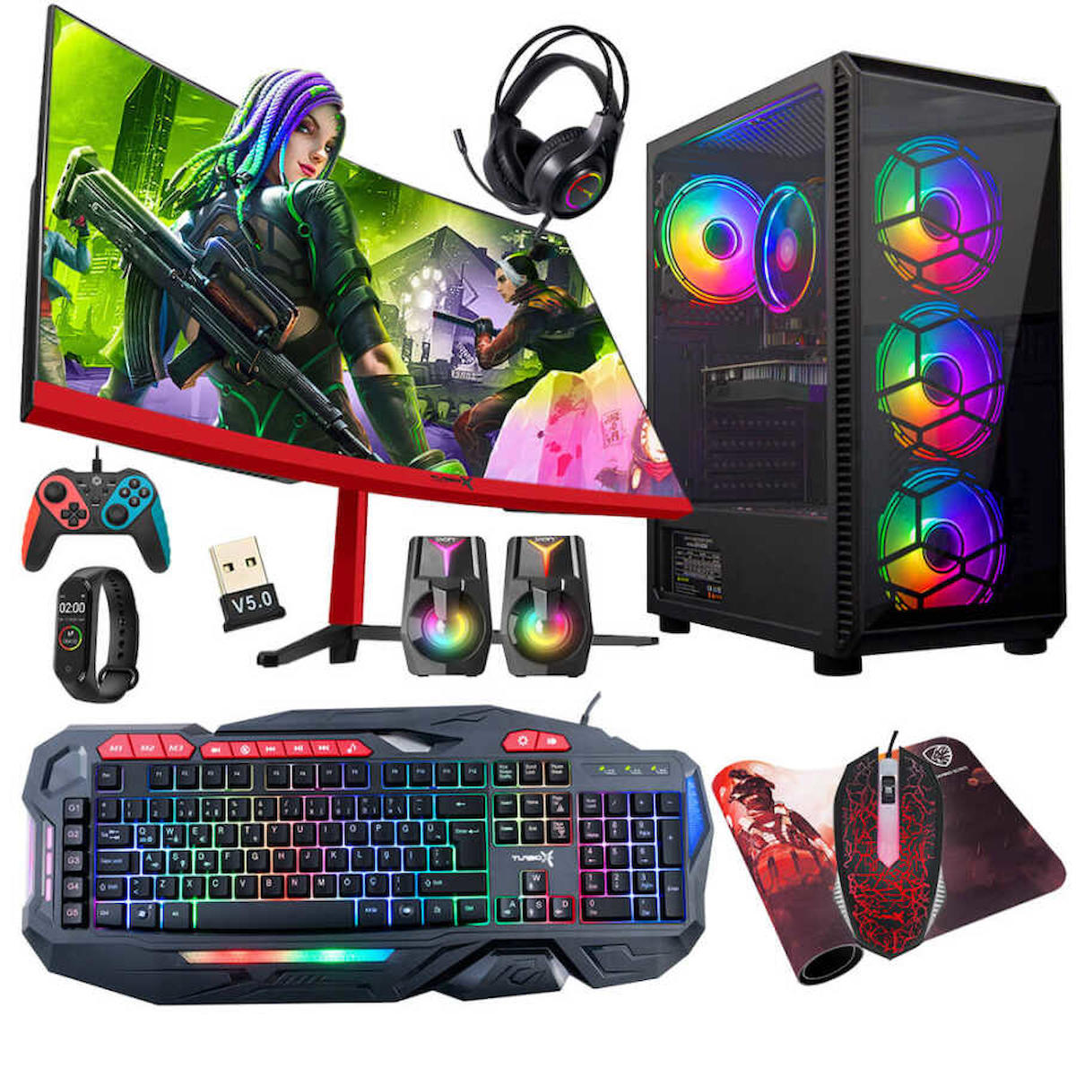 Turbox TX5134 Harici Radeon RX 550 Intel Core i5 8400 16 GB Ram GDDR5 512 GB SSD Tower FreeDos 23.6 inç Monitörlü Masaüstü Oyuncu Bilgisayarı