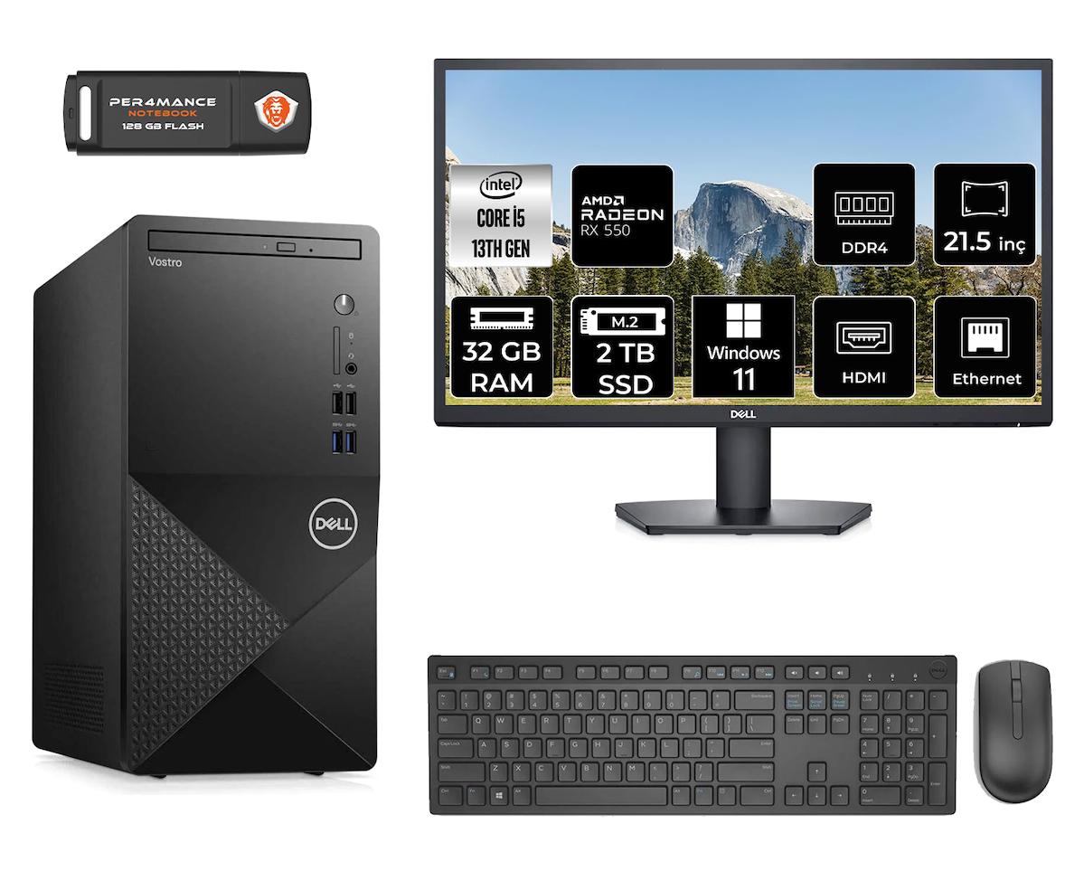 Dell Vostro 3020 MN4603020D229 Harici Radeon RX 550 Intel Core i5 13400 32 GB Ram 2 TB SSD Tower Windows 11 Home 21.5 inç Monitörlü Masaüstü Oyuncu Bilgisayarı