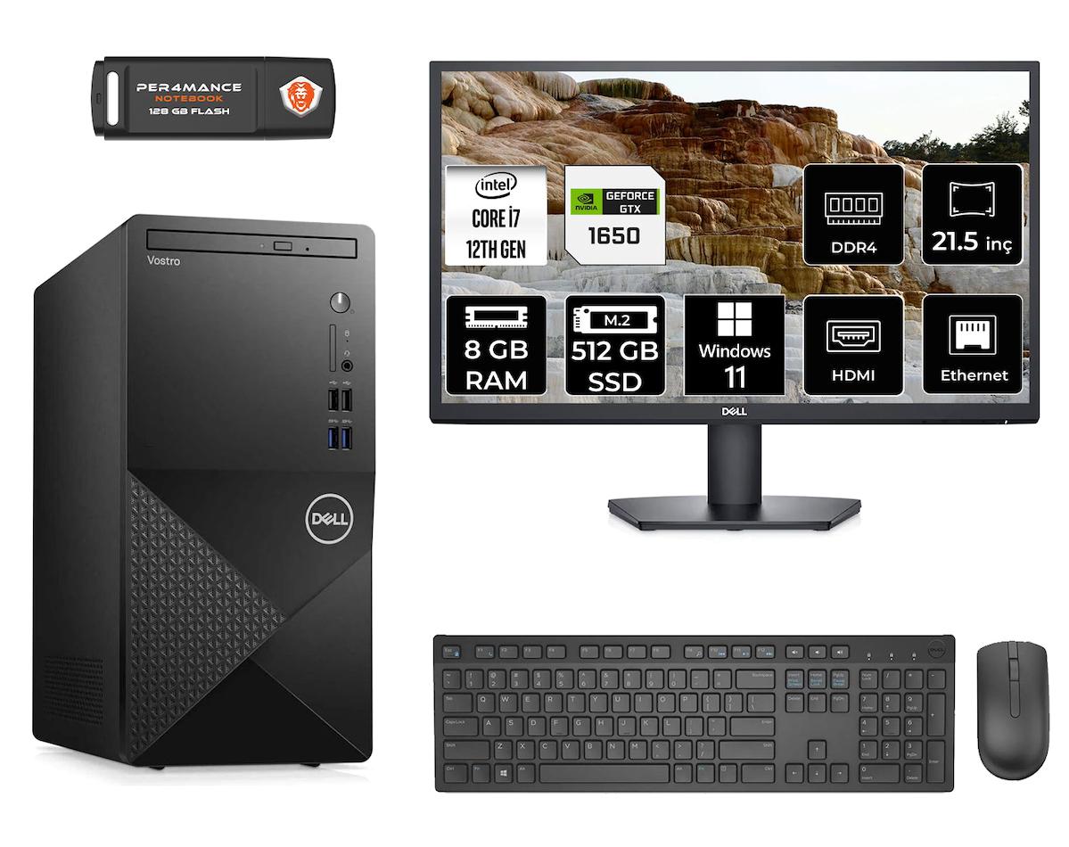 Dell Vostro 3910 MN75983910D652 Harici GeForce GTX 1650 Intel Core i7 12700 8 GB Ram 512 GB SSD Tower Windows 11 Home 21.5 inç Monitörlü Masaüstü Oyuncu Bilgisayarı