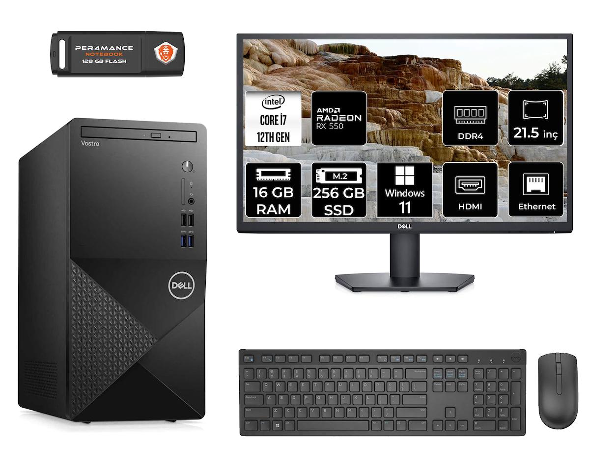 Dell Vostro 3910 MN753910D261 Harici Radeon RX 550 Intel Core i7 12700 16 GB Ram 256 GB SSD Tower Windows 11 Pro 21.5 inç Monitörlü Masaüstü Oyuncu Bilgisayarı