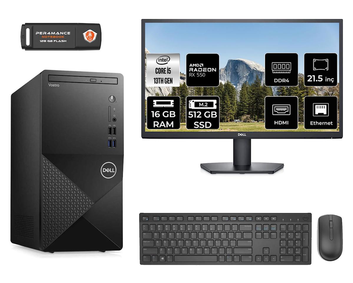 Dell Vostro 3020 MN30201D162 Harici Radeon RX 550 Intel Core i5 13400 16 GB Ram 512 GB SSD Tower FreeDos 21.5 inç Monitörlü Masaüstü Oyuncu Bilgisayarı