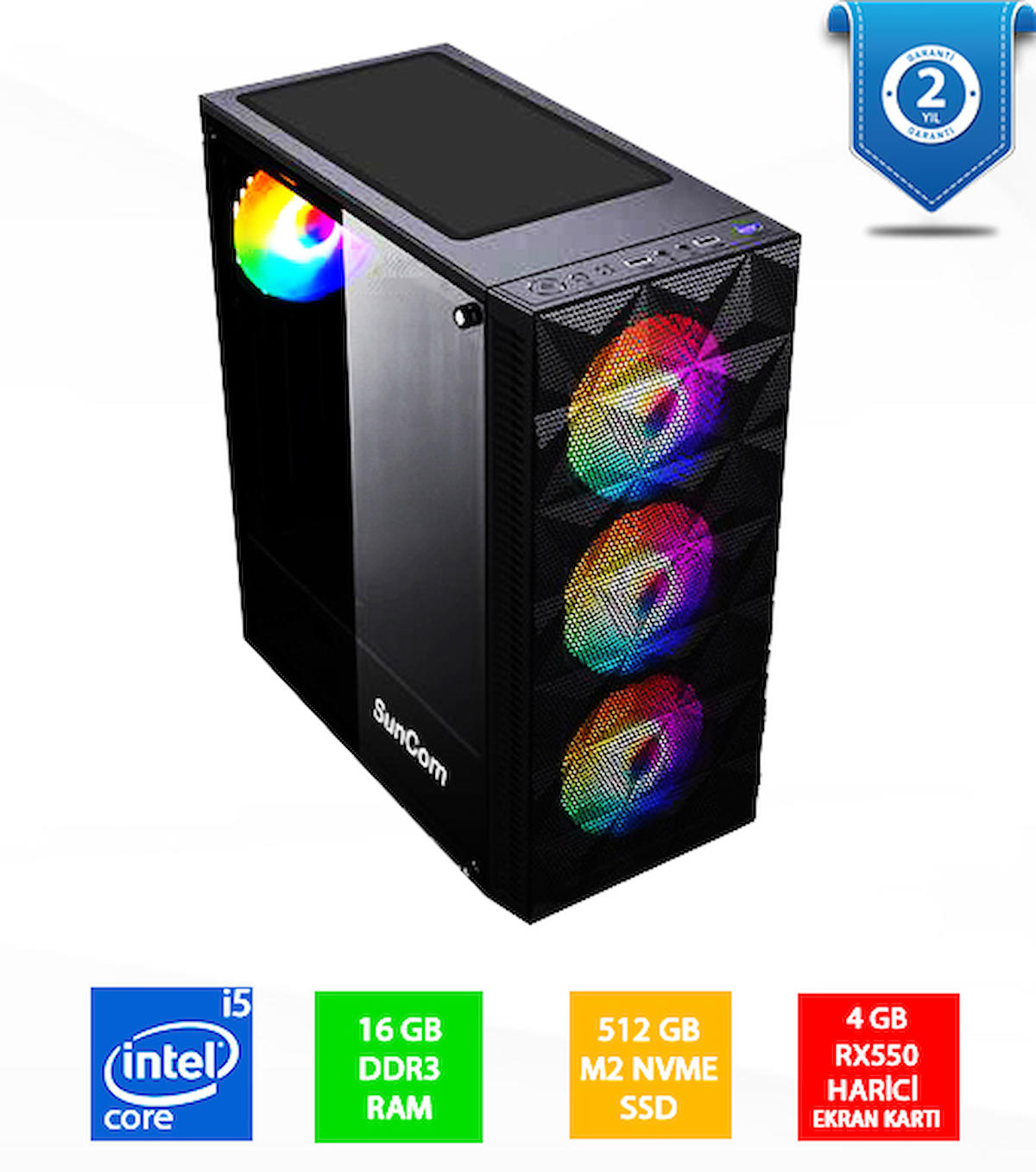 Suncom Gaming SG1-102 Harici Radeon RX 550 Intel Core i5 4460 16 GB Ram 512 GB SSD Tower FreeDos Masaüstü Oyuncu Bilgisayarı