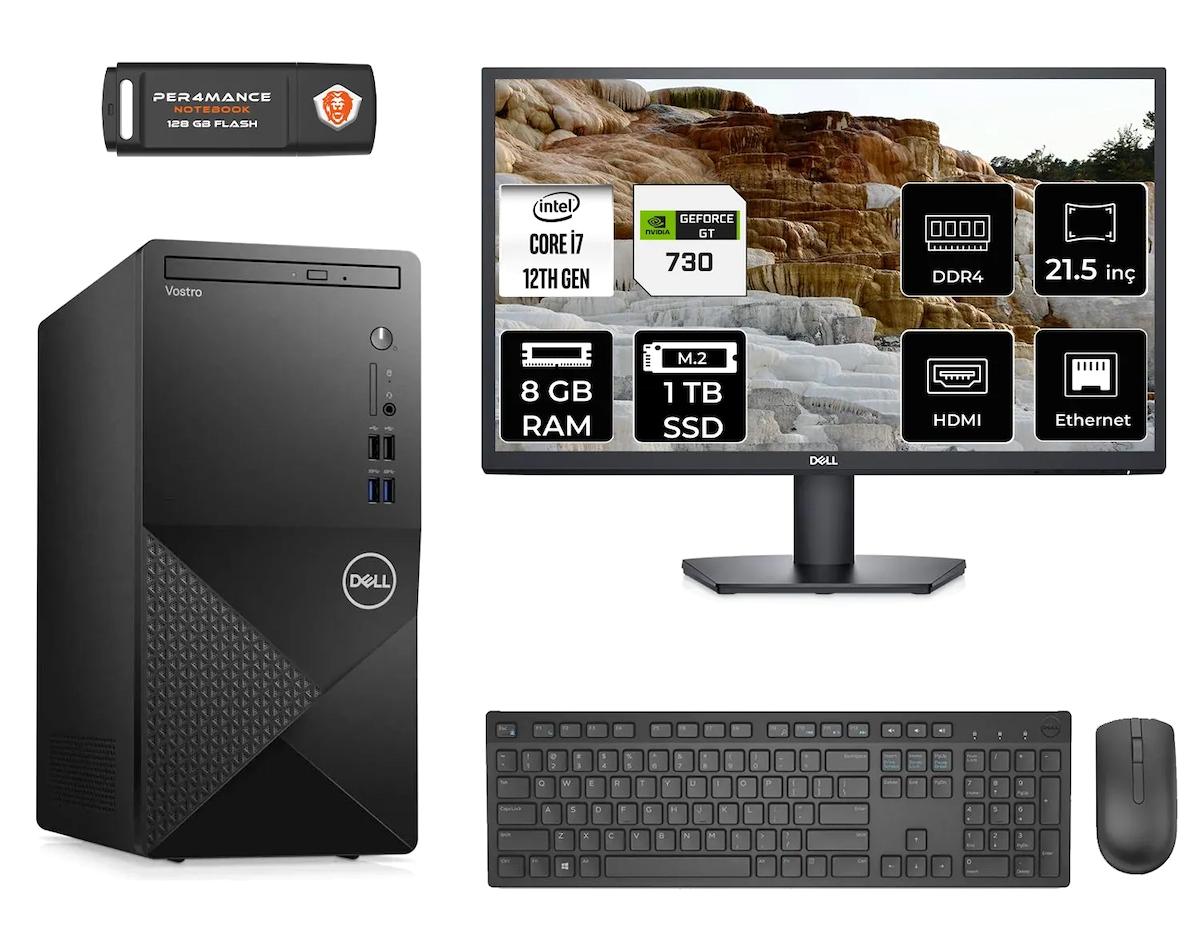 Dell Vostro 3910 MN75983910D303 Harici GeForce GT 730 Intel Core i7 12700 8 GB Ram 1 TB SSD Tower FreeDos 21.5 inç Monitörlü Masaüstü Oyuncu Bilgisayarı