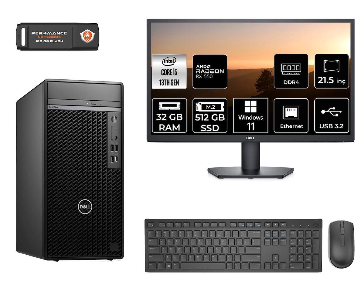 Dell Optiplex 7010 MNO7010D227 Harici Radeon RX 550 Intel Core i5 13500 32 GB Ram 512 GB SSD Tower Windows 11 Home 21.5 inç Monitörlü Masaüstü Oyuncu Bilgisayarı