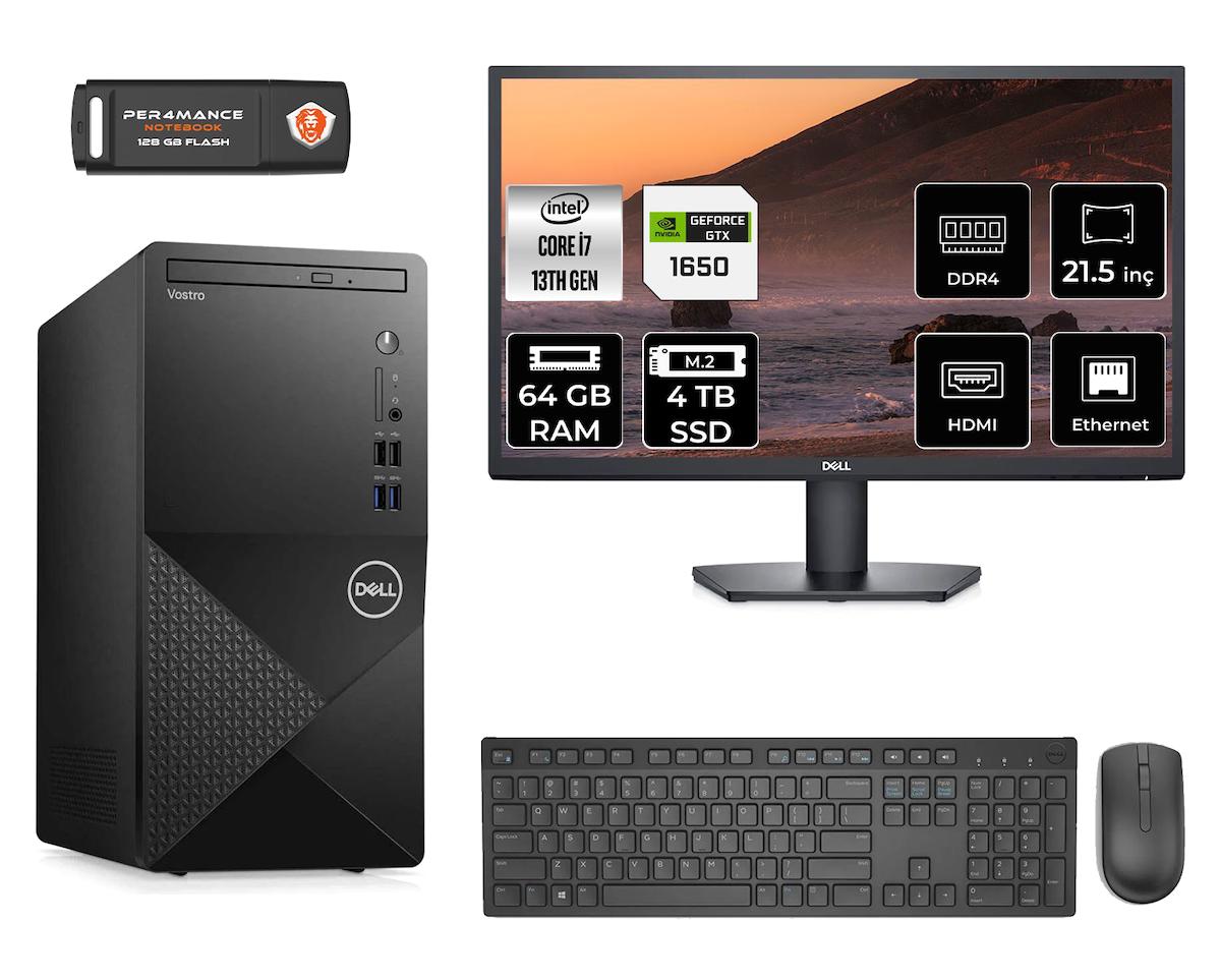 Dell Vostro 3020 MN3020D650 Harici GeForce GTX 1650 Intel Core i7 13700 64 GB Ram 4 TB SSD Tower FreeDos 21.5 inç Monitörlü Masaüstü Oyuncu Bilgisayarı