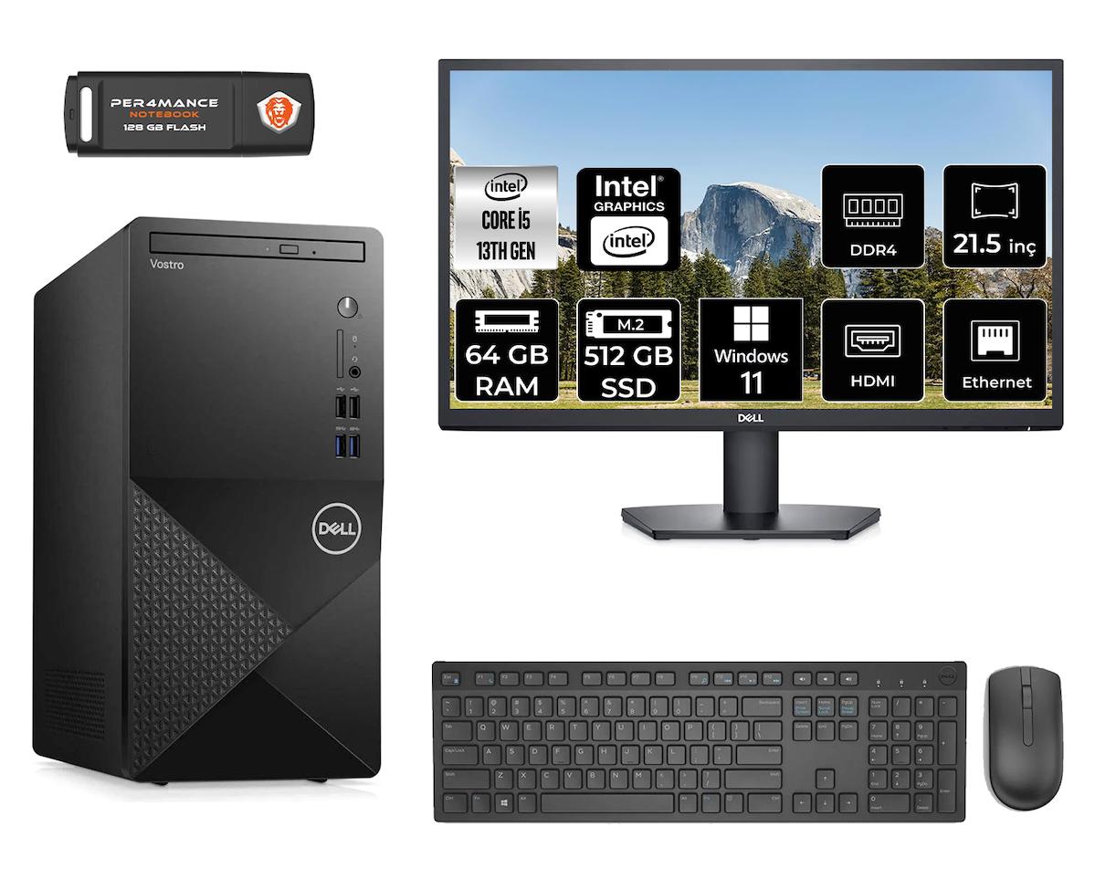 Dell Vostro 3020 MN4603020D147 Dahili Intel UHD Graphics 730 Intel Core i5 13400 64 GB Ram 512 GB SSD Tower Windows 11 Pro 21.5 inç Monitörlü Masaüstü Bilgisayar