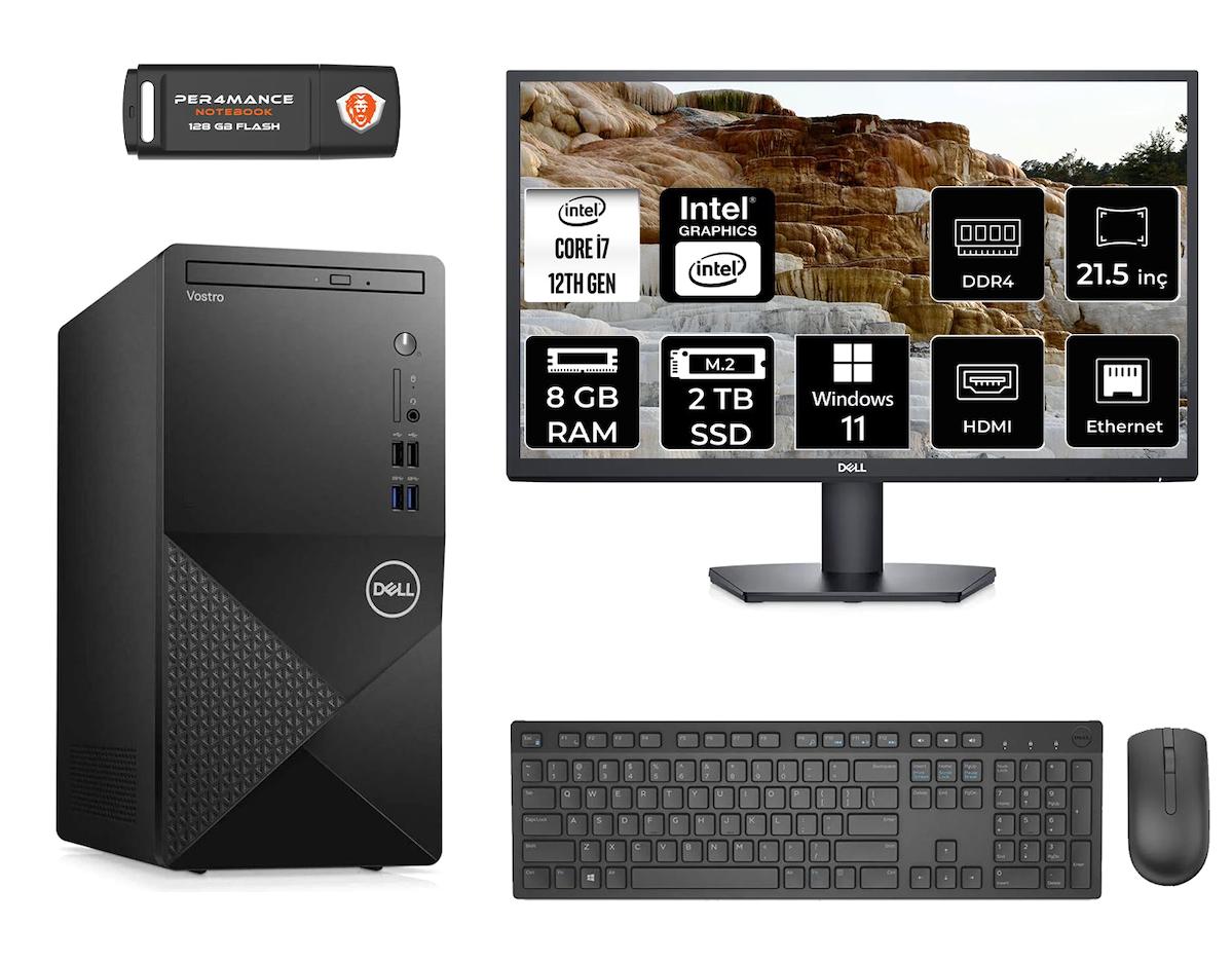 Dell Vostro 3910 MN75983910D104 Dahili Intel UHD Graphics 770 Intel Core i7 12700 8 GB Ram 2 TB SSD Tower Windows 11 Pro 21.5 inç Monitörlü Masaüstü Bilgisayar