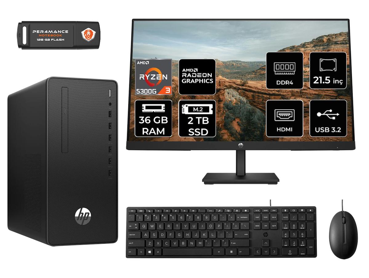 Hp Pro 295 G9 MA13EAD034 Dahili Radeon Vega 6 AMD Ryzen 3 5300G 36 GB Ram 2 TB SSD Tower FreeDos 21.5 inç Monitörlü Masaüstü Bilgisayar