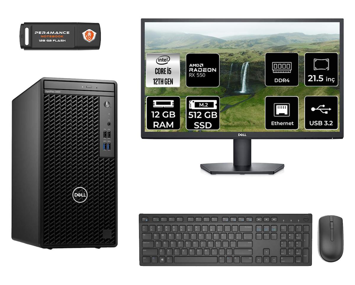 Dell Optiplex 3000 MNO3000D157 Dahili Intel UHD Graphics 770 Intel Core i5 12500 12 GB Ram 512 GB SSD Tower FreeDos 21.5 inç Monitörlü Masaüstü Bilgisayar