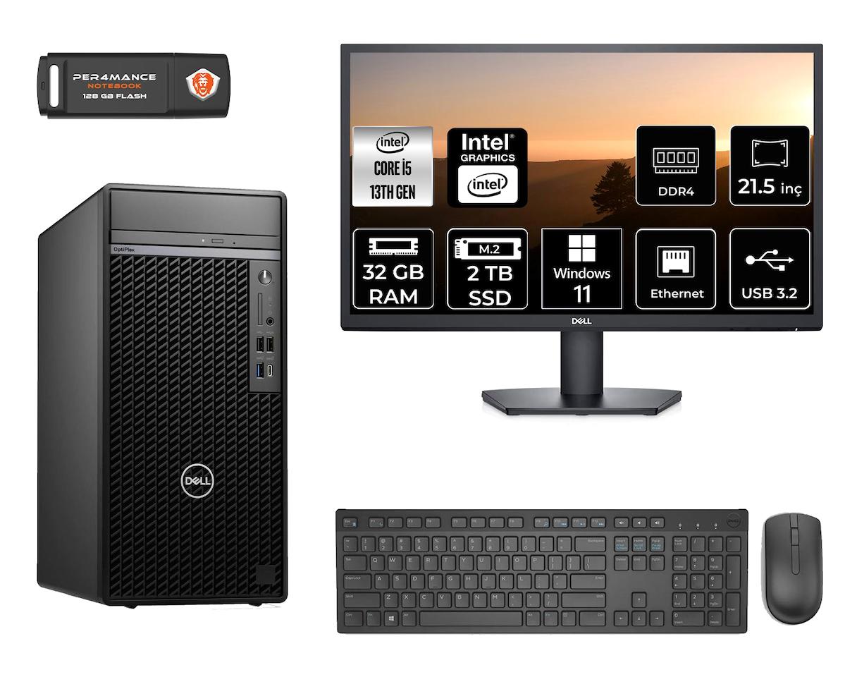 Dell Optiplex 7010 MNO7010D079 Dahili Intel UHD Graphics 770 Intel Core i5 13500 32 GB Ram 2 TB SSD Tower Windows 11 Home 21.5 inç Monitörlü Masaüstü Bilgisayar