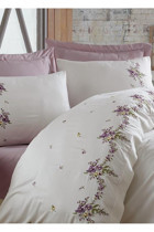Dantela Nisa 4 Mevsim 200x220 cm Çarşaflı Çift Kişilik Nevresim Takımı Beyaz-Mor
