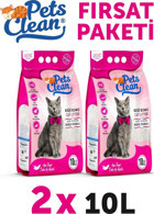 Pet's Clean Pudralı Topaklanan İnce Taneli Bentonit Kedi Kumu 2x10 lt
