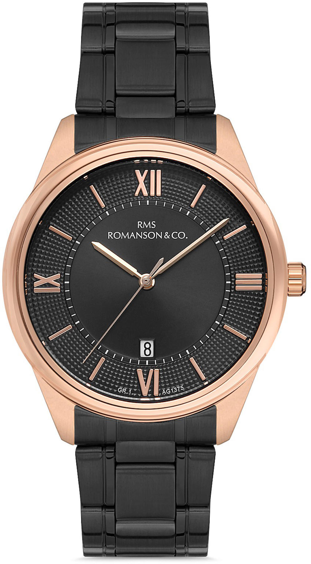 Romanson GR.1.AG1375.06 Takvimli 41 mm Siyah Çelik Kordon Analog Kol Saati