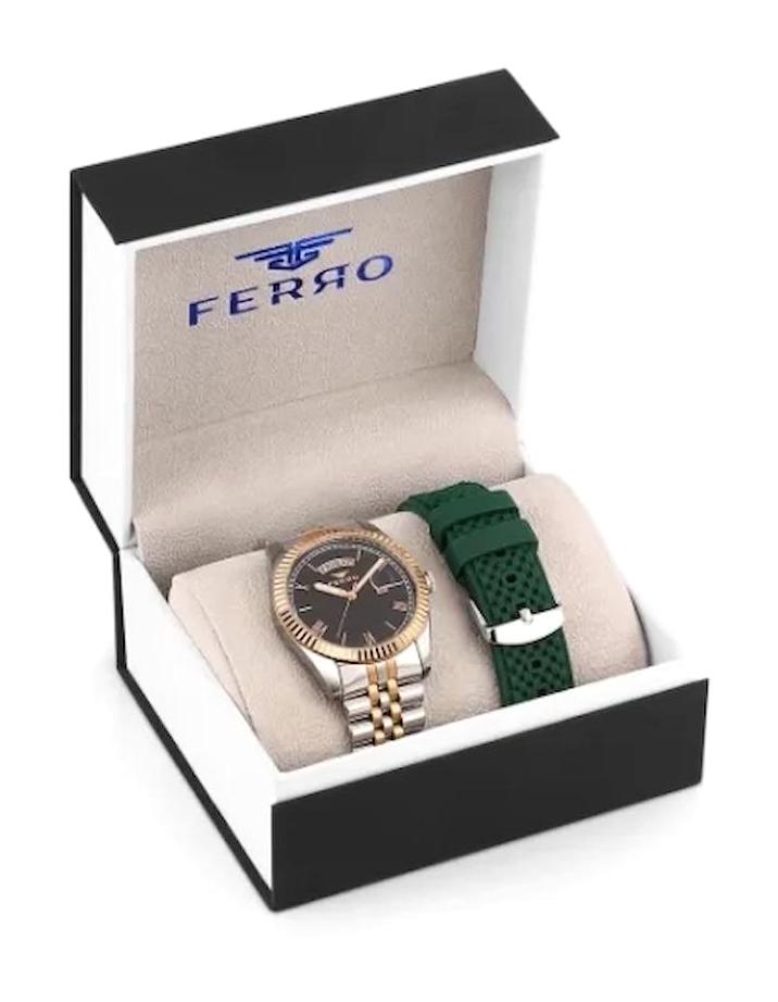 Ferro TH-F11130DA-E Takvimli 44 mm Çelik - Silikon Kordon Analog Erkek Kol Saati