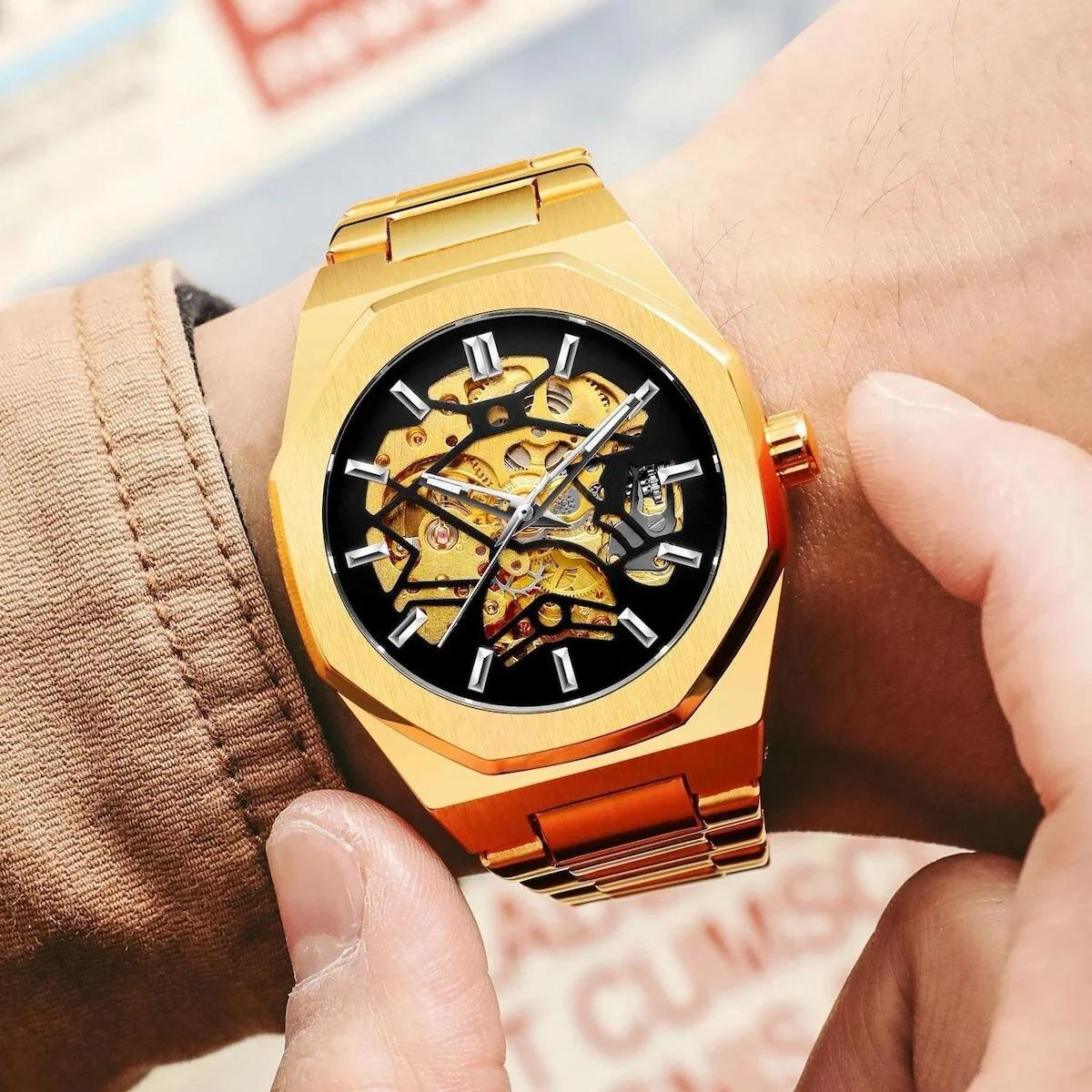Forsining FRSNG01 45 mm Altın Çelik Kordon Analog Erkek Kol Saati