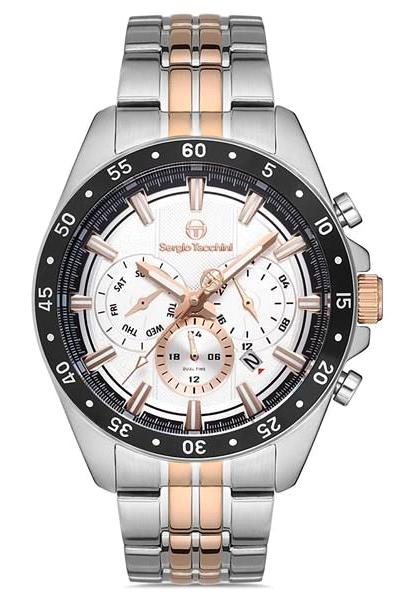 Sergio Tacchini ST.1.10200.2 Takvimli 44 mm Gri-Rose Gold Çelik Kordon Analog Erkek Kol Saati