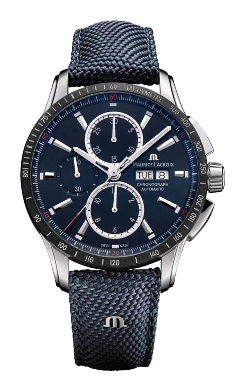 Maurice Lacroix ML-PT6038SSL24430-4 Takvimli 43 mm Mavi Kumaş Kordon Analog Kol Saati