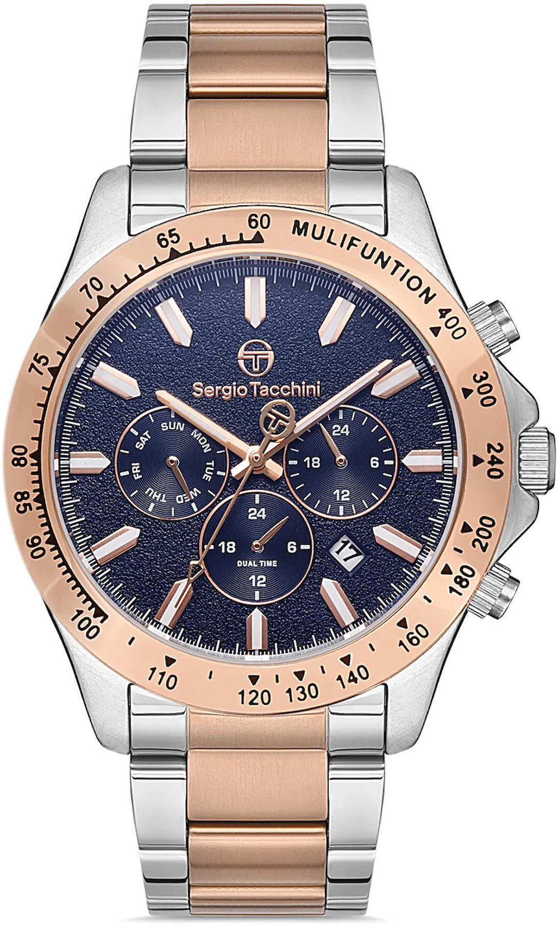 Sergio Tacchini ST.1.10165.3 Takvimli 43 mm Gri-Rose Gold Çelik Kordon Analog Kol Saati