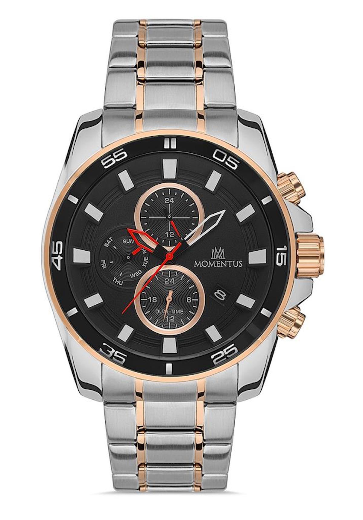 Momentus SC367T-04SR Takvimli 44 mm Gri-Rose Gold Çelik Kordon Analog Erkek Kol Saati