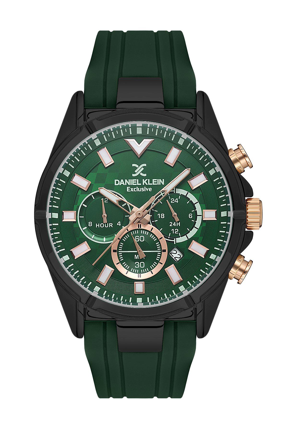 Daniel Klein DKE.1.10579-3 Takvimli 44 mm Yeşil Silikon Kordon Analog Erkek Kol Saati