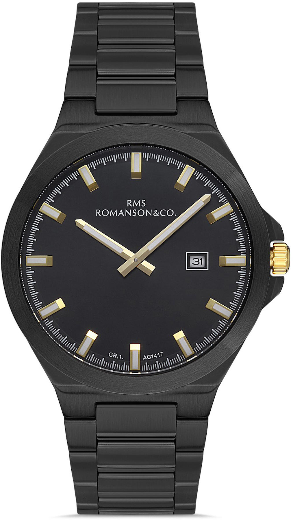 Romanson GR.1.AG1417.21 Takvimli 42 mm Siyah Çelik Kordon Analog Kol Saati