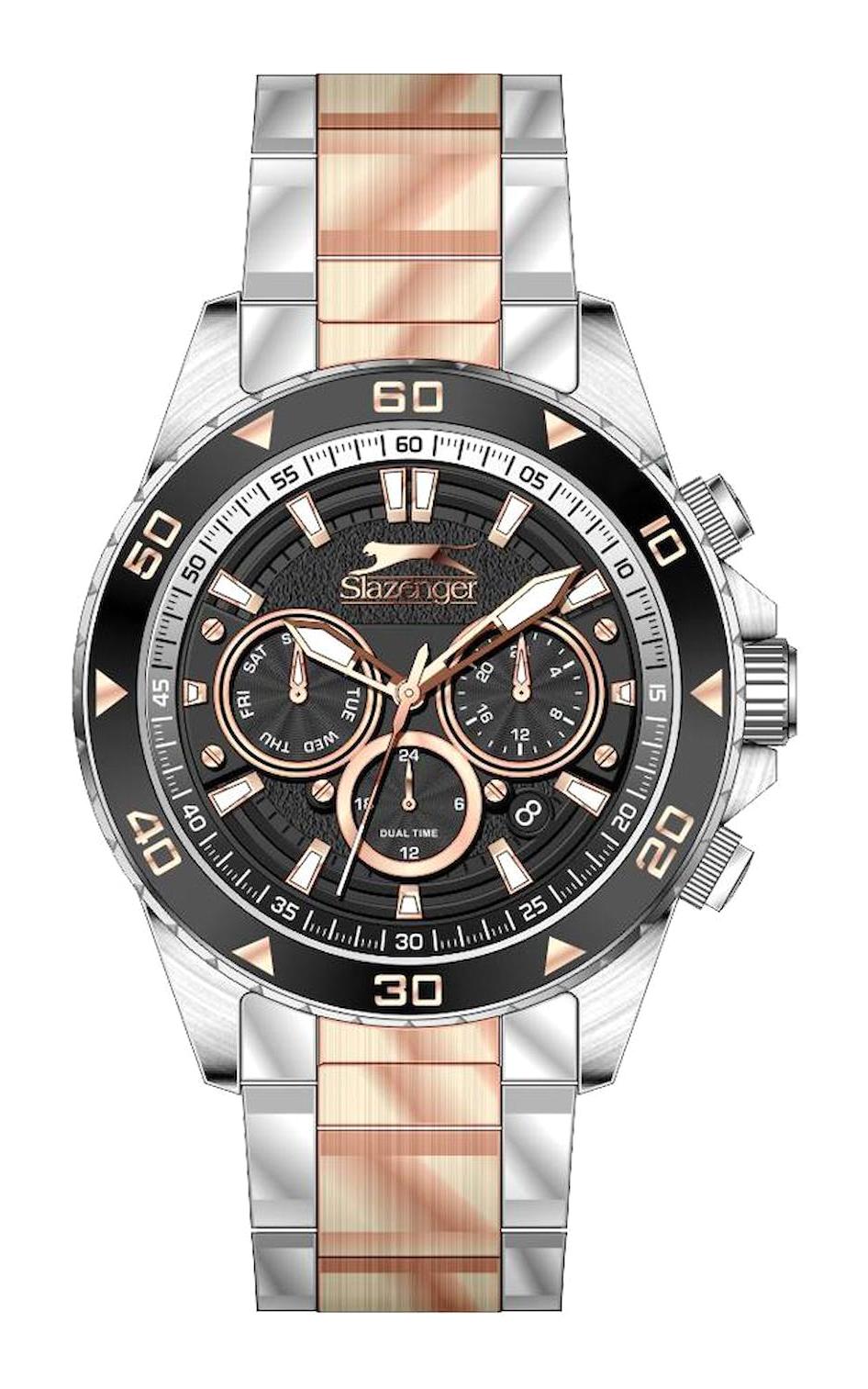 Slazenger SL.09.2329.2.03 Takvimli 44 mm Gri-Rose Gold Metal Kordon Analog Erkek Kol Saati