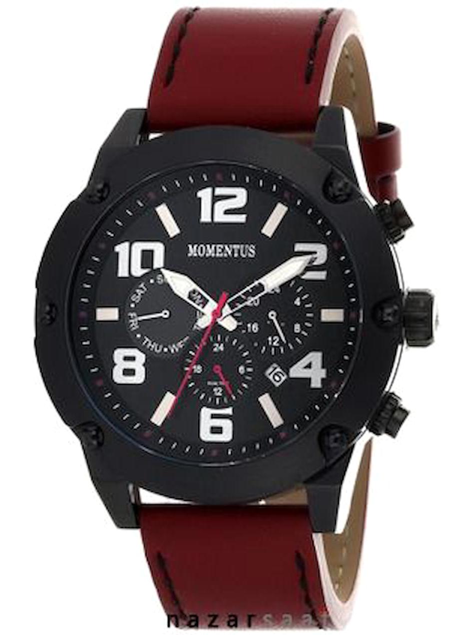Momentus FS340B-04YB Takvimli 44 mm Bordo Deri Kordon Analog Erkek Kol Saati
