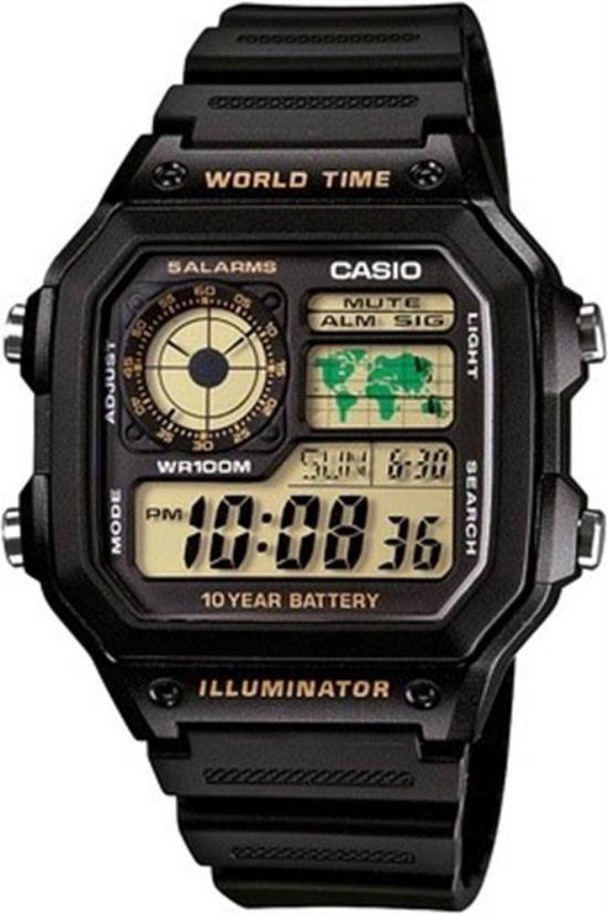 Casio AE-1200WH-1BVDF Takvimli 42.1 mm Siyah Silikon Kordon Dijital Erkek Kol Saati