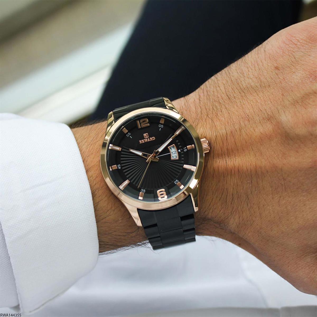 Reward RWA144355 Takvimli 44 mm Siyah Çelik Kordon Analog Erkek Kol Saati