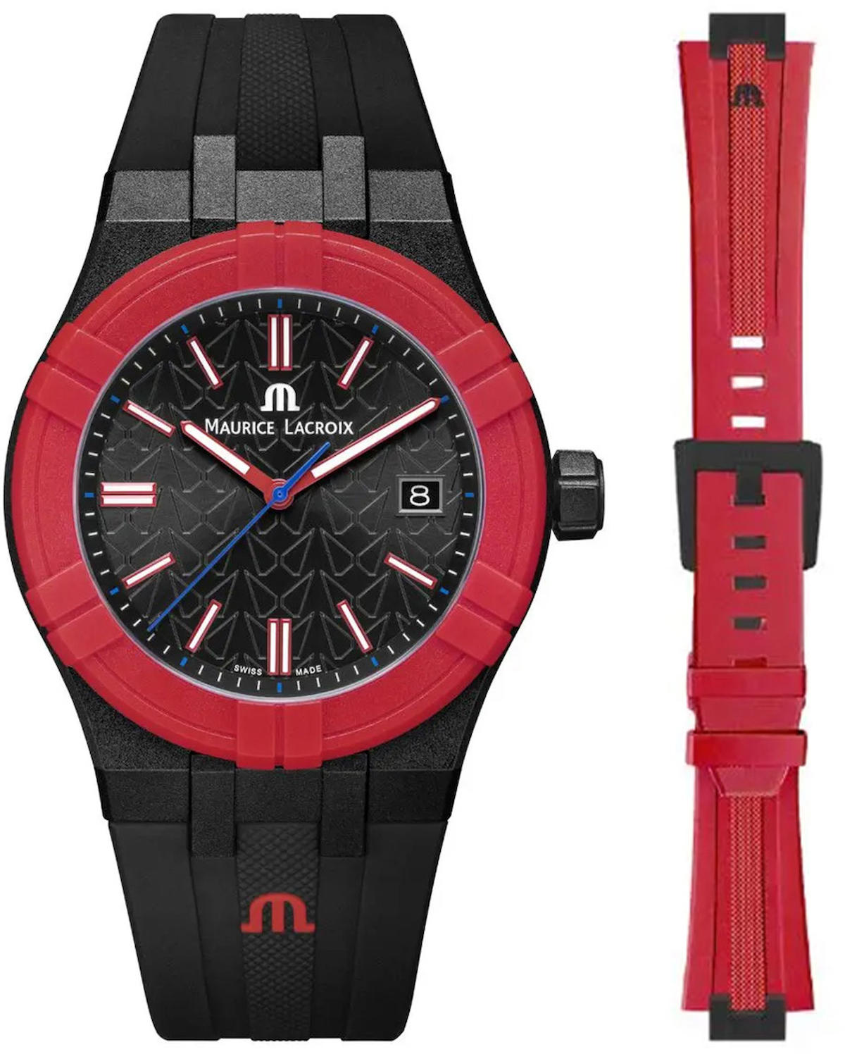 Maurice Lacroix AI2008-04000-400-J Takvimli 40 mm Kırmızı-Siyah Silikon Kordon Analog Kol Saati