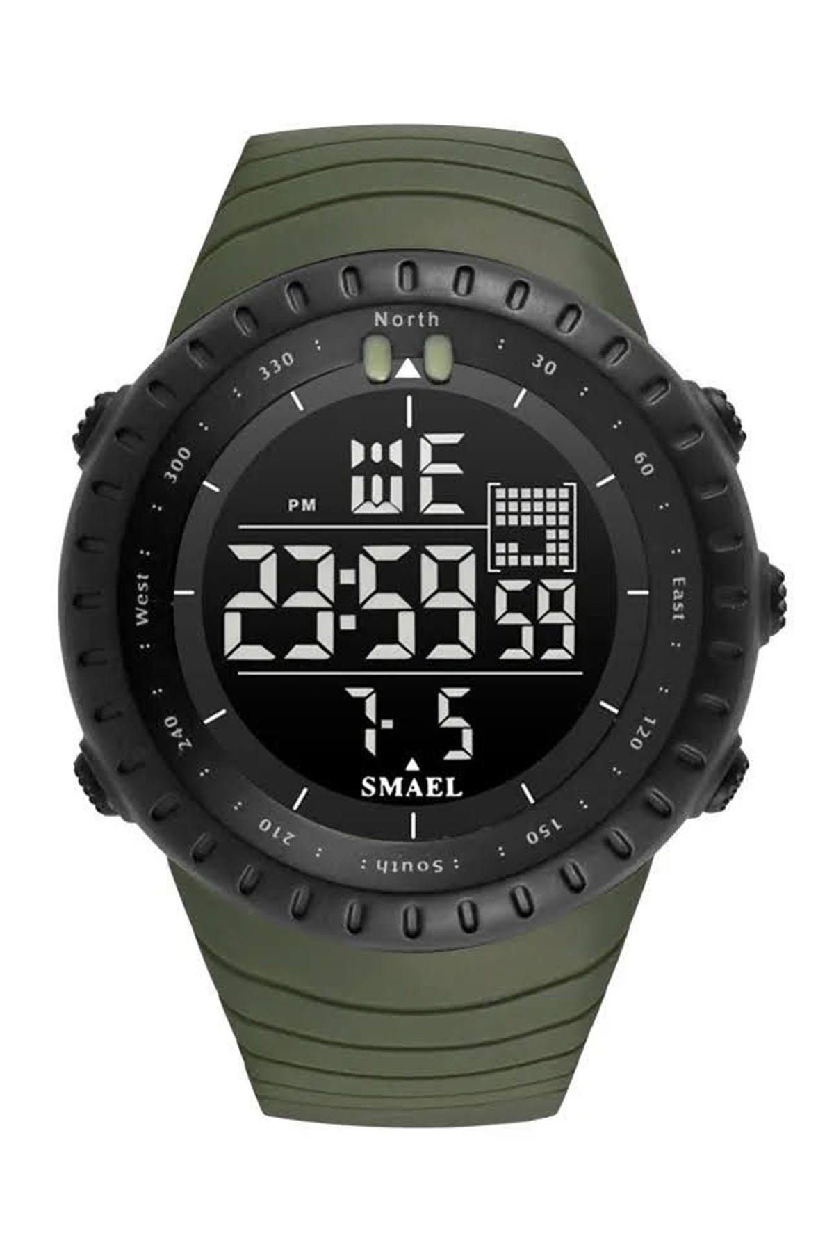 Smael 1237Y Takvimli 44 mm Haki Silikon Kordon Dijital Erkek Kol Saati
