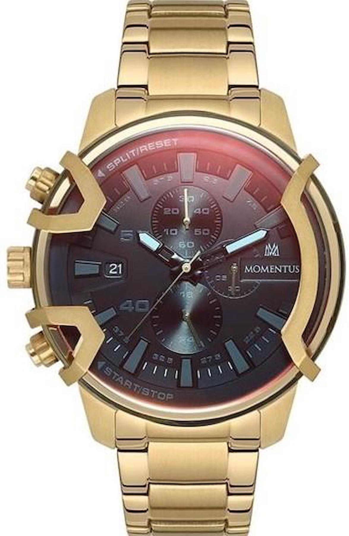 Momentus SM351G-04SN Takvimli 44 mm Altın Çelik Kordon Analog Erkek Kol Saati