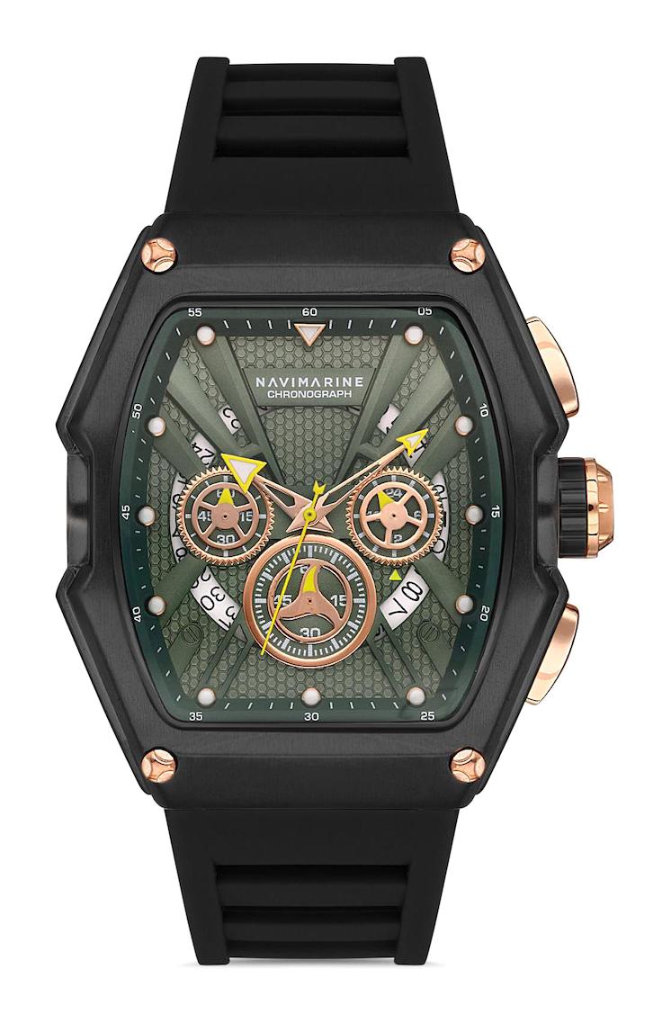 Navimarine NT0015-3 Takvimli Siyah Silikon Kordon Analog Erkek Kol Saati