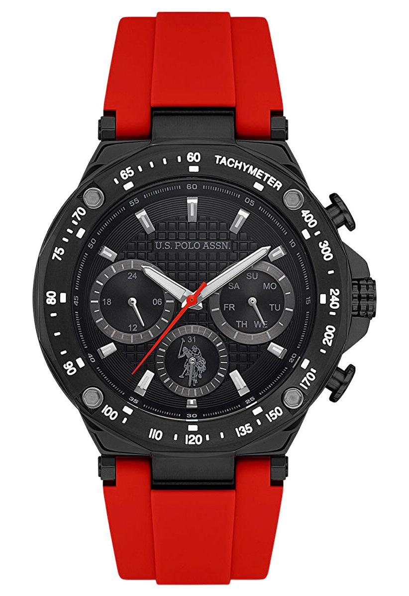 U.S. Polo Assn USPA1076-08 Takvimli 44 mm Kırmızı Silikon Kordon Analog Erkek Kol Saati