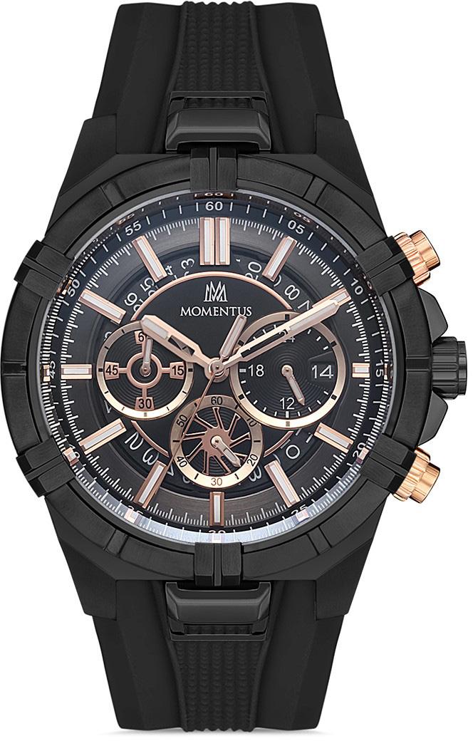 Momentus SM374B-04BR Takvimli 44 mm Siyah Silikon Kordon Analog Kol Saati