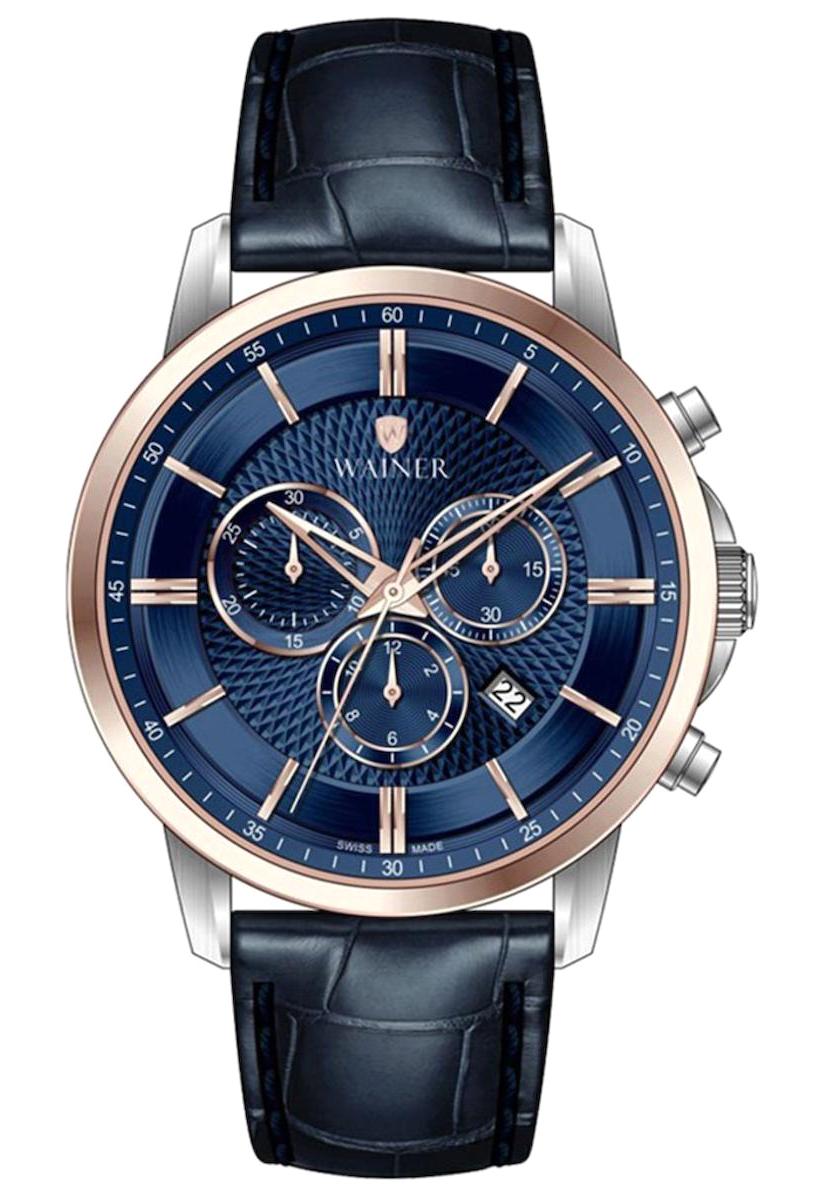 Wainer WA.19595-A Pusulalı Takvimli 44 mm Lacivert Deri Kordon Analog Erkek Kol Saati