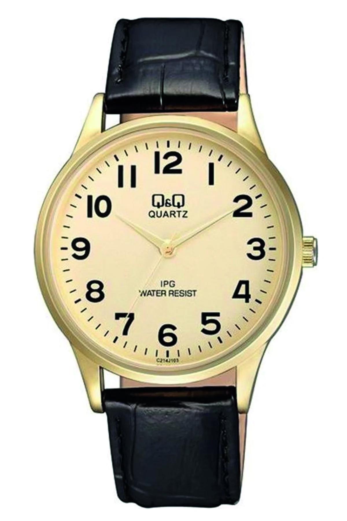 Q&Q C214J103Y 40 mm Siyah Deri Kordon Analog Erkek Kol Saati
