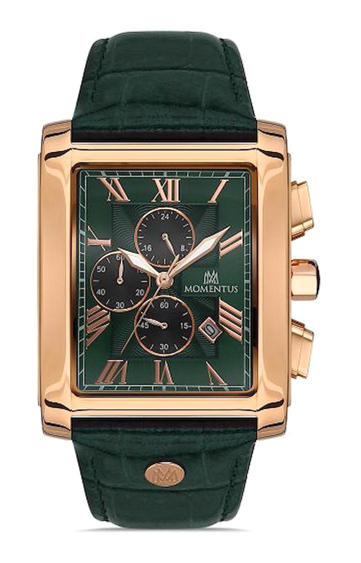 Momentus TM111R-15YR Takvimli 37 mm Yeşil Deri Kordon Analog Erkek Kol Saati